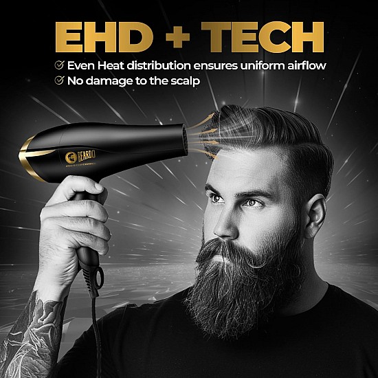 Beardo Studio Professional Tornado Hair Dryer with 2000 Watts Power | AC Motor, Concentrator, Diffuser, 2 Speeds, 3 Temperature Settings & Cool Shot feature | Suitable for Professional Drying Experience | Gift For Brother | Gift For Friends