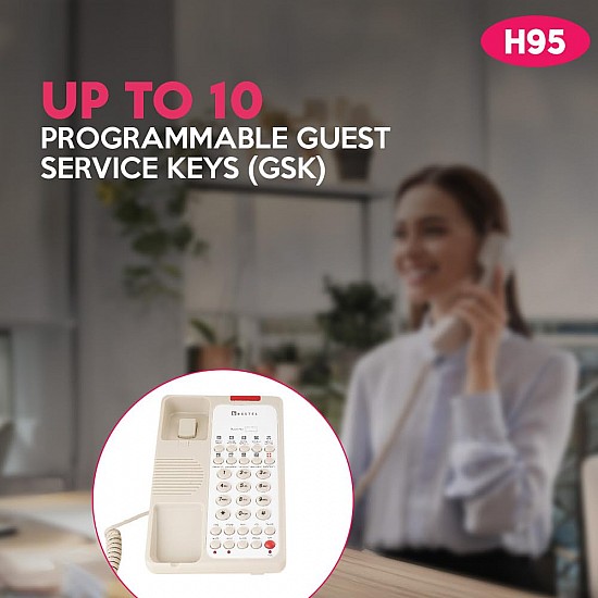 Beetel H95 Hotel Landline Phone,Two way Speaker phone,In use,Ringer & Hold LED,10 Programmable Guest Keys and Flash timing,SOS Function,Hearing Aid Function,Desktop/Wall Mountable,8 Speed Dial (IVORY)