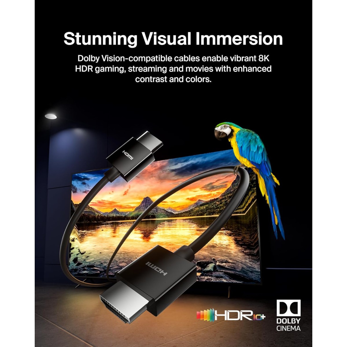 Belkin 2 Meter (6.6 Feet) Ultra High-Speed HDMI Cable, supports Dolby Vision & 4K HDR, HDMI 2.1 certified, Delivers 8K@60Hz or 4K@120Hz - Black