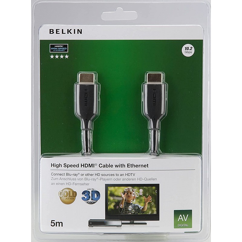 Belkin 3D High Speed HDMI Cable Supports Ethernet for Television (3.3 Feet, Black)