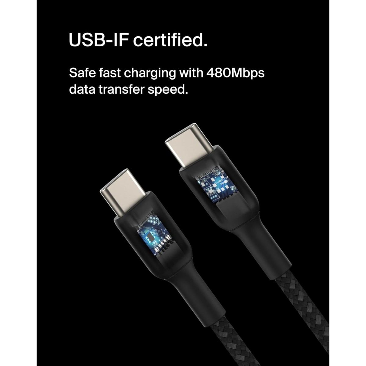Belkin Apple Certified Braided USB-C to USB-C Cable (1 Meter) for iPhone 17, Air, Pro, Pro Max, 16, 15, Samsung Galaxy S25, S24, Galaxy Note, Google Pixel 10, iPad Pro | 2 Years Warranty | Black