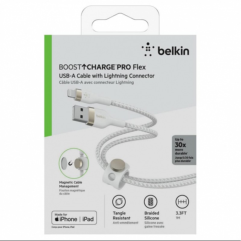 Belkin Apple Certified Lightning to USB Charge and Sync Cable for iPhone, iPad, Air Pods, 3.3 feet (1 Meters) – white