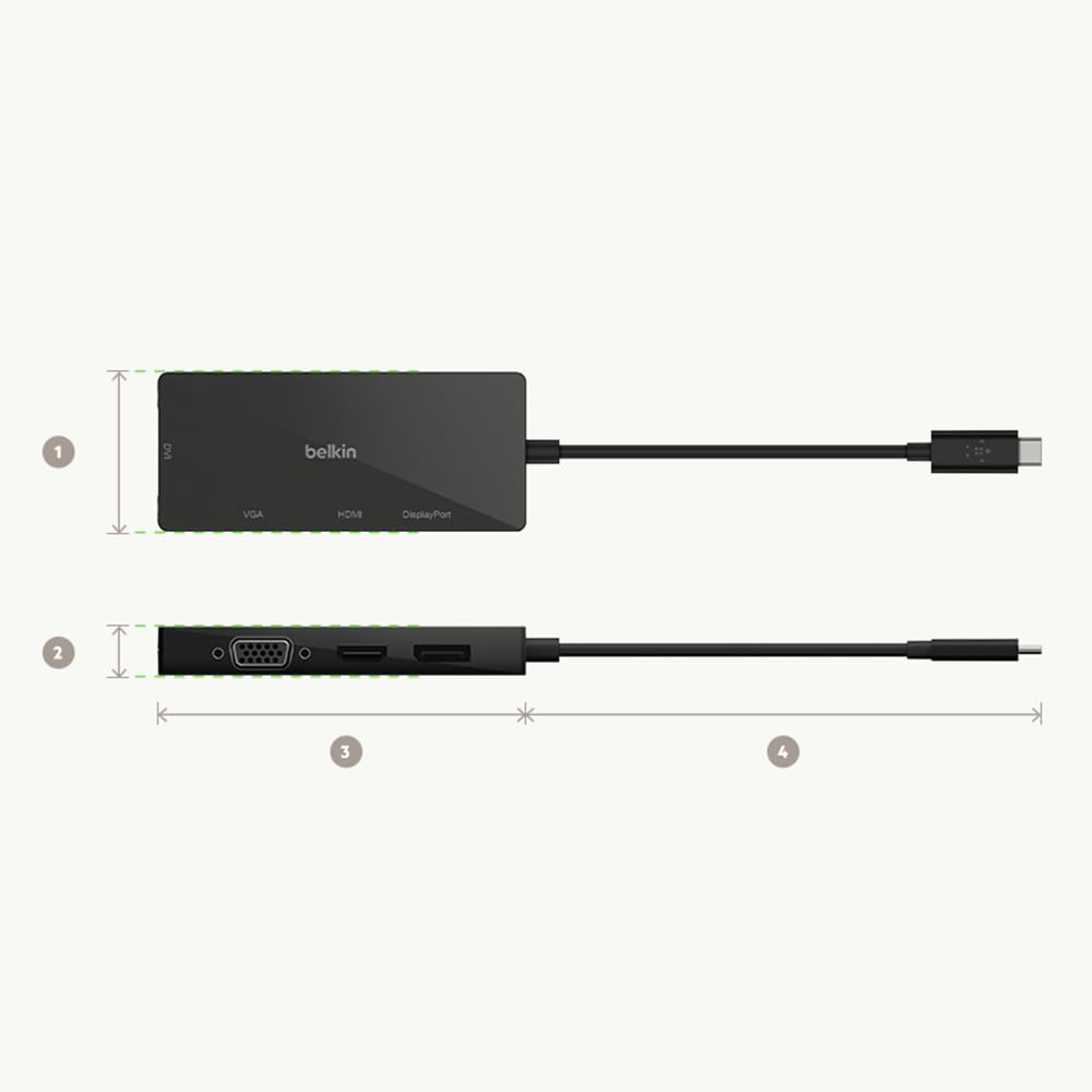 Belkin USB-C Multi Port Display Adapter (with Tethered USB-C Cable) - Connectivity for USB-C to DVI Port, VGA Port, 4K HDMI Port, Compatible with Mac and Windows laptops and Other USB-C Devices Belkin USB-C Multi Port Display Adapter (with Tethered USB-C Cable) - Connectivity for USB-C to DVI Port, VGA Port, 4K HDMI Port, Compatible with Mac and Windows laptops and Other USB-C Devices