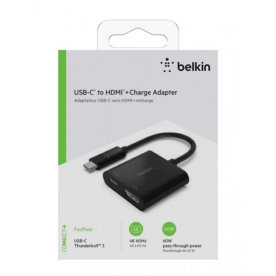 Belkin usb-c to hdmi Adapter Charge Supports 4K uhd Video Pass -Black