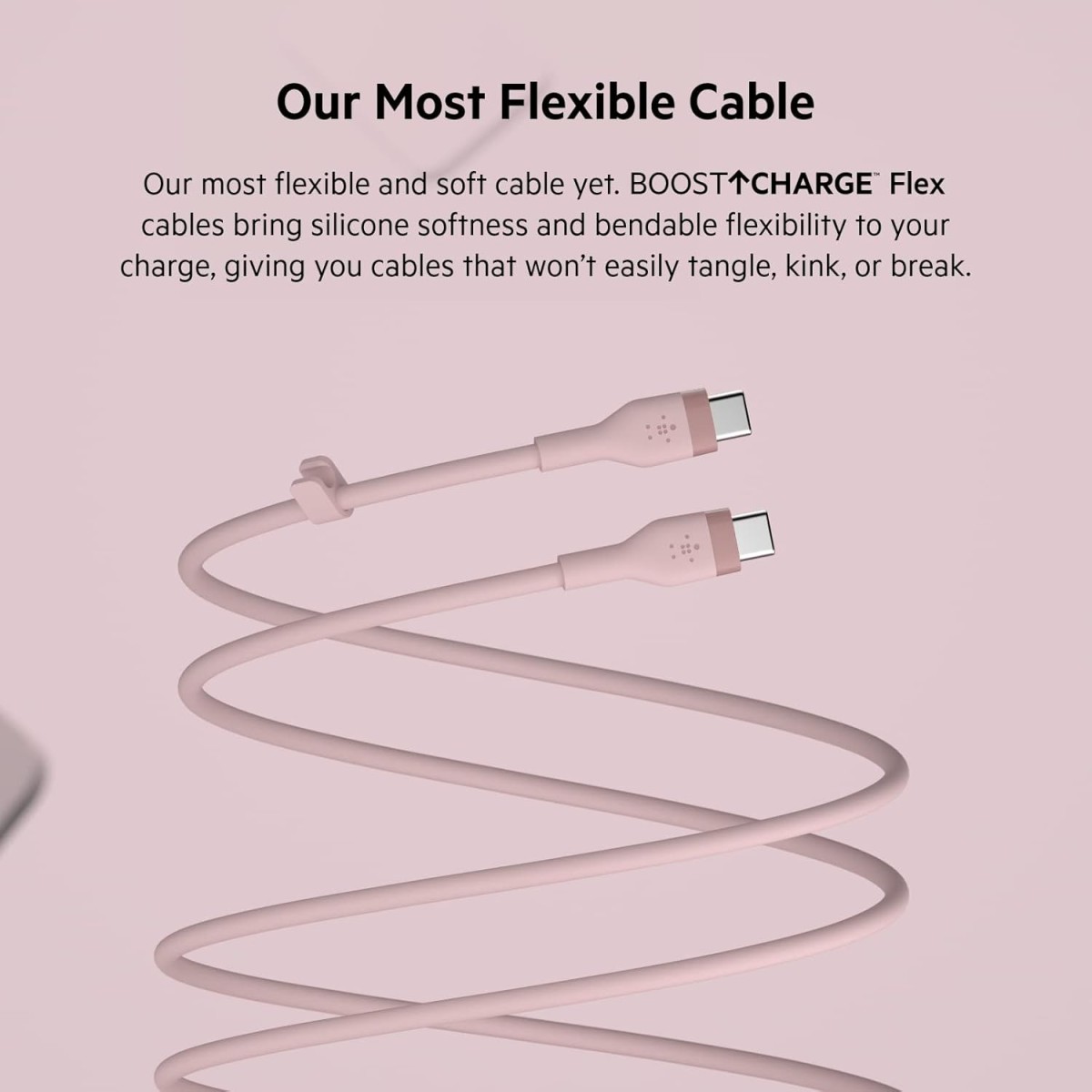 Belkin USB-C to USB-C Fast Charging Type C Cable, Charge and Sync Ultra Flexible Silicone Cable, 60W PD, USB-IF Certified 3.3 feet (1 meters) – Pink