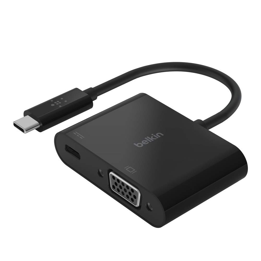 Belkin USB-C to VGA Adapter + Charge (Supports HD 1080p Video Resolution, 60W Pass-Through Power for Connected Devices) MacBook Pro VGA Adapter, Black Belkin USB-C to VGA Adapter + Charge (Supports HD 1080p Video Resolution, 60W Pass-Through Power for Connected Devices) MacBook Pro VGA Adapter, Black