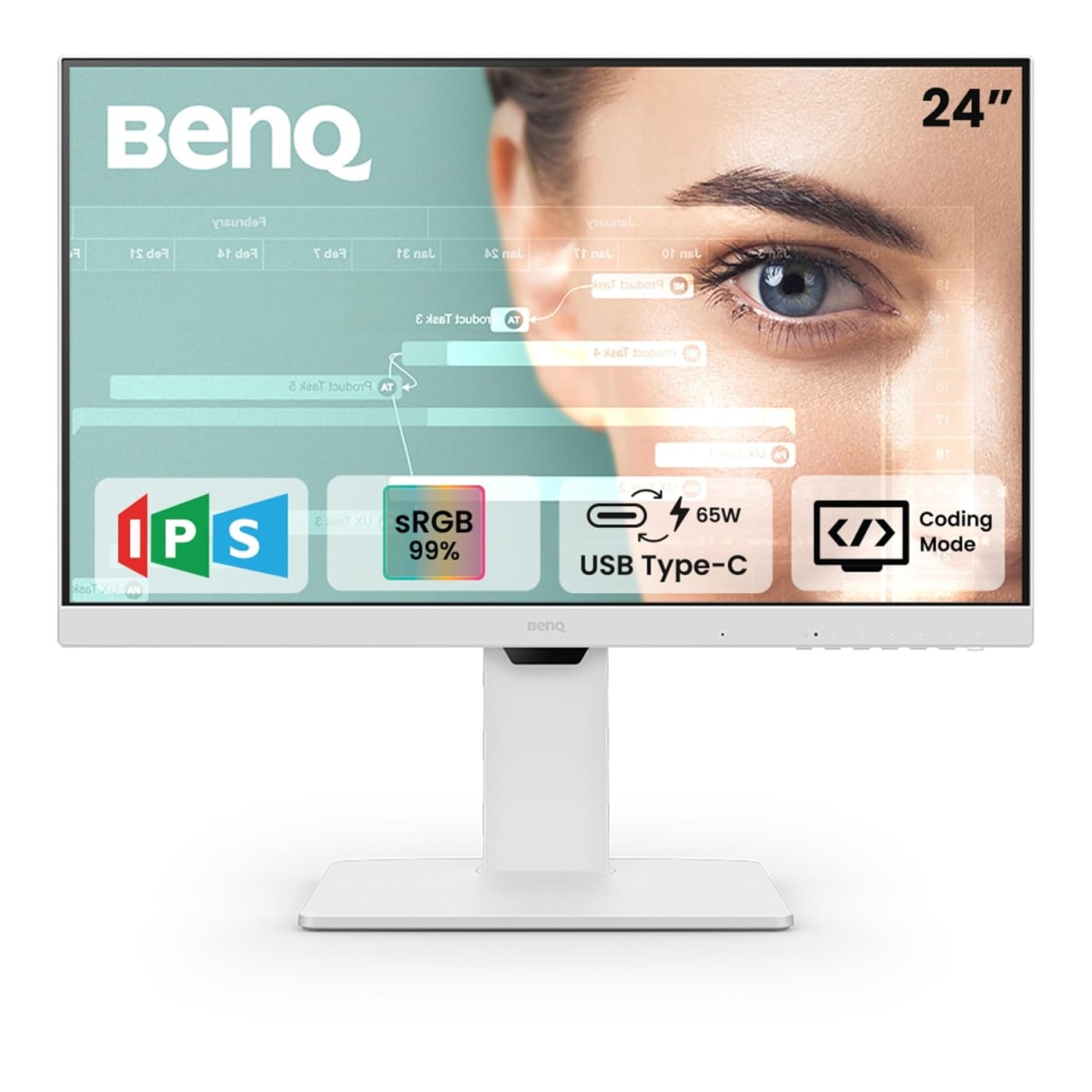 BenQ GW2486TC 24" IPS 100Hz Full HD Coding Monitor |USB-C(65W PD)| Daisy Chain| 99% sRGB| Coding Mode| Height Adjust|HDMI| DP| USB Hub| 2Wx2 Speakers| Eye Care| Noise Cancelling Microphone (White) BenQ GW2486TC 24" IPS 100Hz Full HD Coding Monitor |USB-C(65W PD)| Daisy Chain| 99% sRGB| Coding Mode| Height Adjust|HDMI| DP| USB Hub| 2Wx2 Speakers| Eye Care| Noise Cancelling Microphone (White)