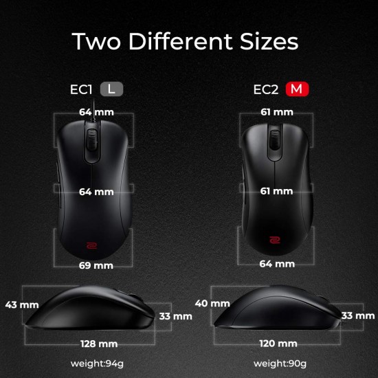 BenQ Zowie EC2 Ergonomic Gaming Mouse for Esports | Professional Grade Performance | Driverless | FPS Matte Black Non-Slip Coating | Medium Size
