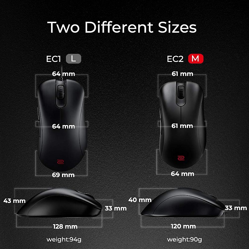 BenQ Zowie EC2-C Ergonomic Gaming Mouse for Esports FPS Matte Black Non-Slip Coating | Medium Size