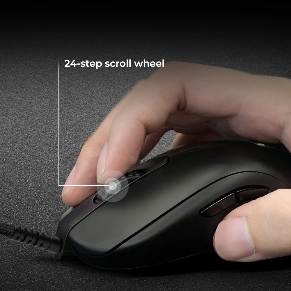 BenQ Zowie Fk1+-C Symmetrical Gaming USB Mouse for Esports |Weight-Reduced | Paracord Cable & 24-Step Scroll Wheel for More Personal Preference| Driverless | Matte Black Coating | Extra Large Size