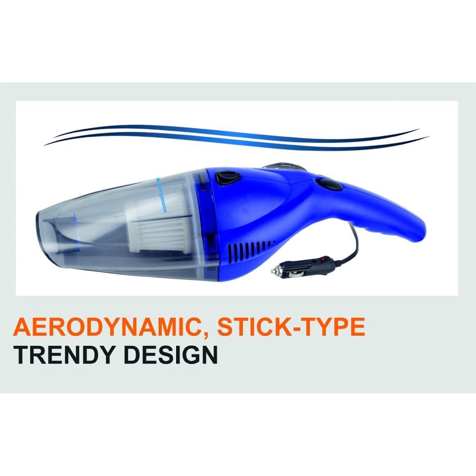 Bergmann Tornado Car Vacuum Cleaner|With Hepa Filter|Sleek Trendy Design|12V Dc,60W|3M Power Cord|Blue,40 Liter