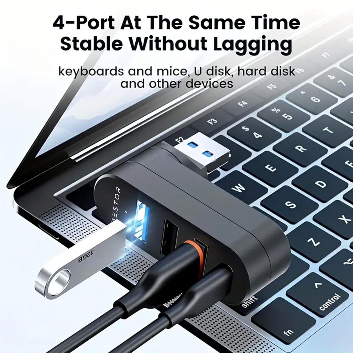 Bestor 4-Port USB 3.0 Hub, Rotatable 90°/180° USB Splitter with 3 USB Ports & 1 USB-C Power/Data Port, USB Extender for Laptop