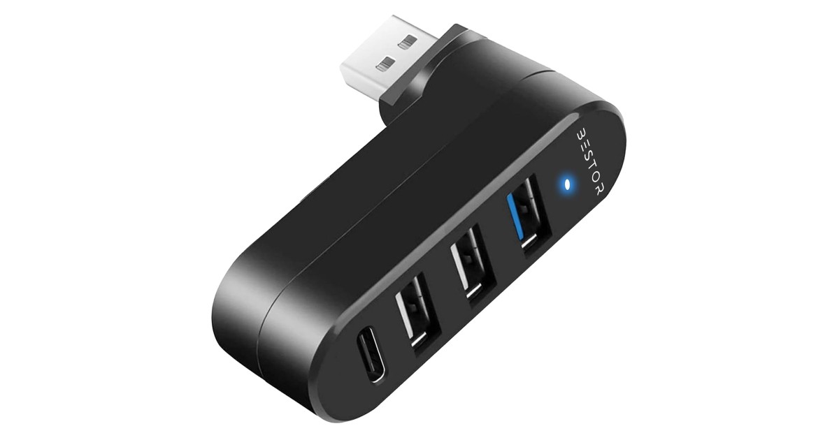 Bestor Bestor 4-Port USB 3.0 Hub, Rotatable 90°/180° USB Splitter with 3 USB ...