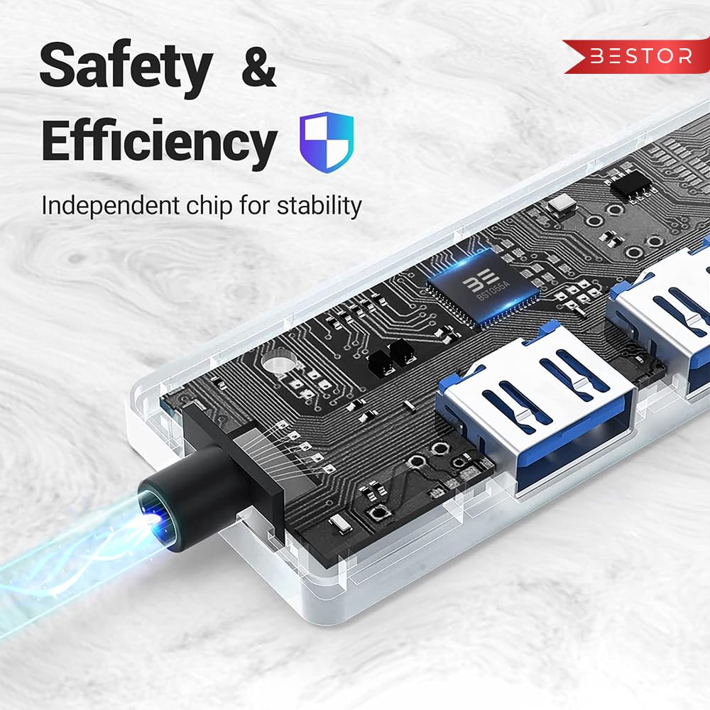 Bestor 4-in-1 USB Hub, 480Mbps High-Speed Multiport Dock with 0.9m Cable, Compatible with PC, Laptops & USB Devices – Black