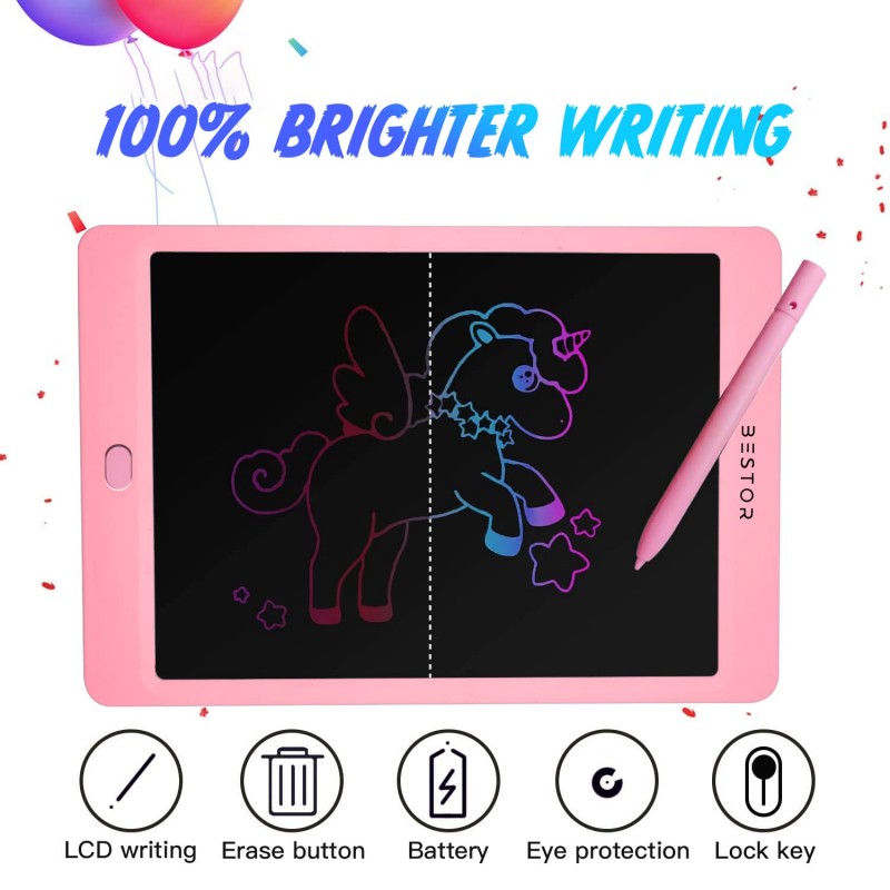 Bestor Portable LCD Writing Tablet 10 inches Paperless Memo Digital Tablet Pad for Writing/Drawing/Scribble Board/Erasable Doodle Pad for Educational Toy for Kids and Student (Pink)