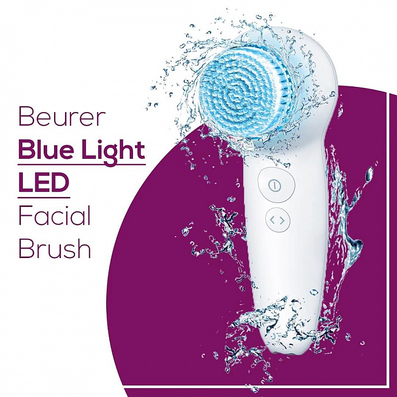 Beurer FC 65 Pureo Deep Clear Facial Brush with 2 Function Levels Vibrating and pulsating | 3 Speed Settings | Battery-Powered | Blue LED Light