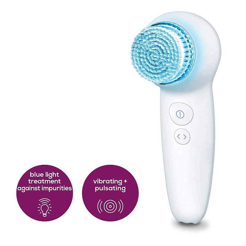 Beurer FC 65 Pureo Deep Clear Facial Brush with 2 Function Levels Vibrating and pulsating | 3 Speed Settings | Battery-Powered | Blue LED Light