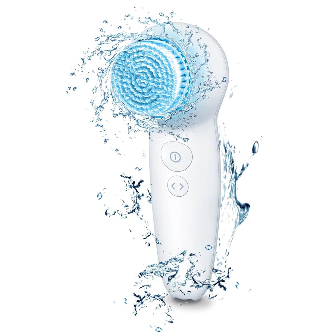 Beurer FC 65 Pureo Deep Clear Facial Brush with 2 Function Levels Vibrating and pulsating | 3 Speed Settings | Battery-Powered | Blue LED Light