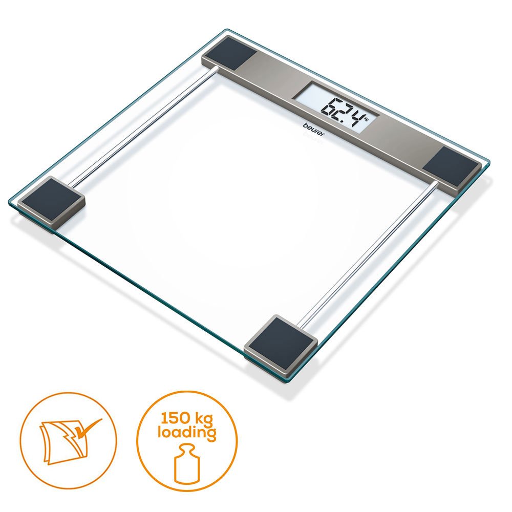 Beurer GS 11 Glass Bathroom Weight Scale I Quick Start Technology I With Transparent LCD Digital Display I Ultra-flat design I Maximum Weighing Capacity is 150 kg I 3 Years Warranty