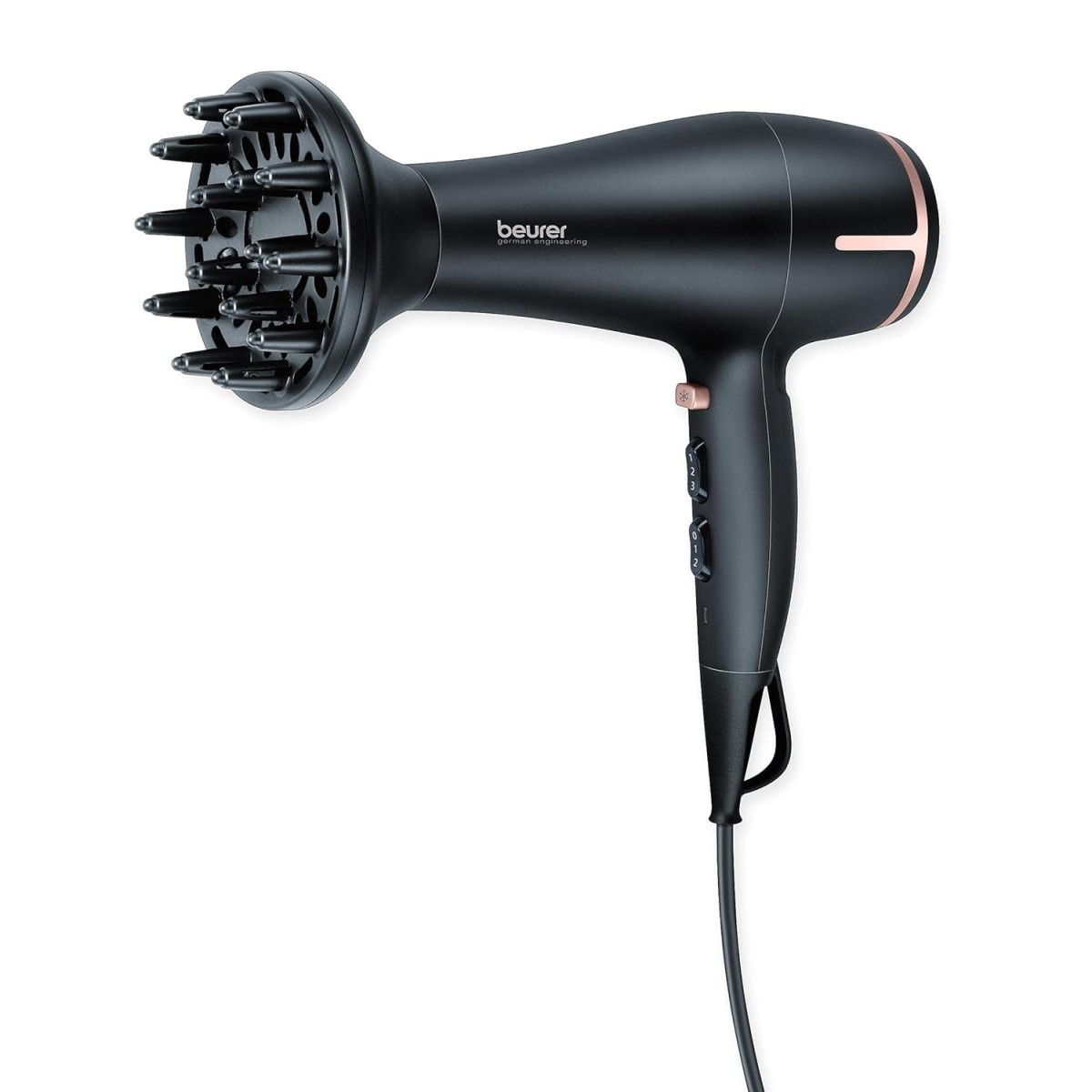 Beurer HC 60 1400 watts hair dryer with 3 heat & 2 blower setting and Detachable Slim professional nozzle | Volume diffuser | 3 Years Warranty, Black