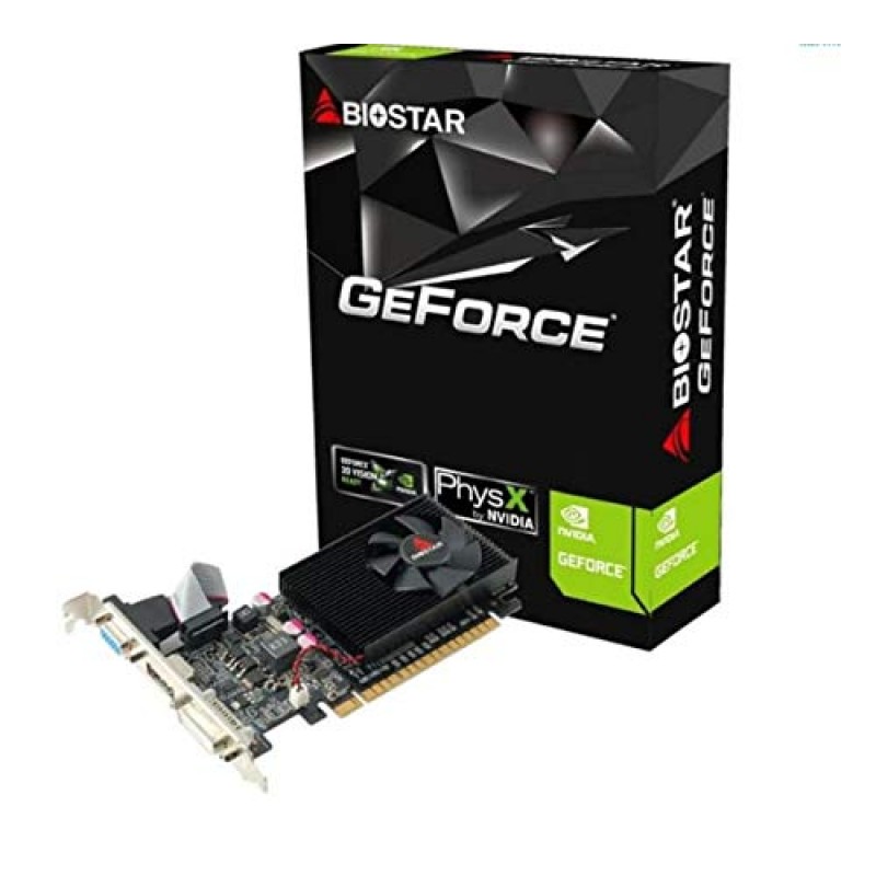 Biostar NVIDIA GeForce G210 1GB Graphics Card, 1GB GDDR3, 64 Bit, VGA/DVI/HDMI Edition, PCI Express 2.0 x16 Bus Interface, 1 x DVI/1 x HDMI/1 x D-Sub