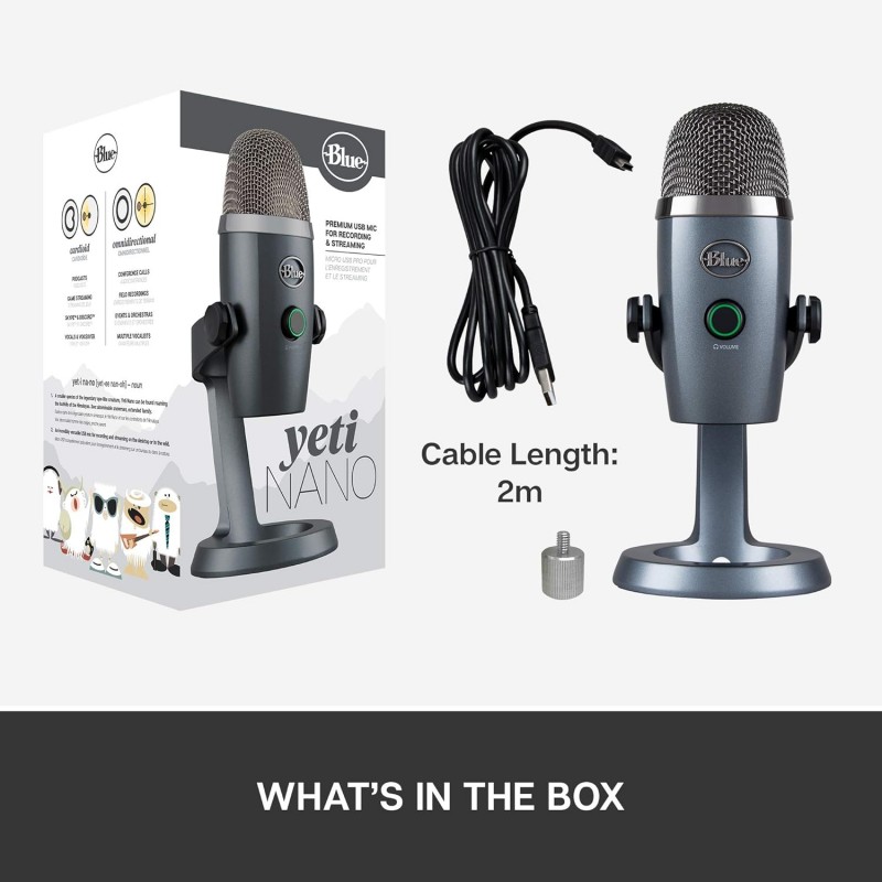 Blue Yeti Nano Premium USB Microphone for Recording, Streaming, Gaming, Podcasting on PC and Mac, Condenser Mic with Blue VO!CE Effects, Cardioid and Omni, No-Latency Monitoring-Shadow Grey Blue Yeti Nano Premium USB Microphone for Recording, Streaming, Gaming, Podcasting on PC and Mac, Condenser Mic with Blue VO!CE Effects, Cardioid and Omni, No-Latency Monitoring-Shadow Grey
