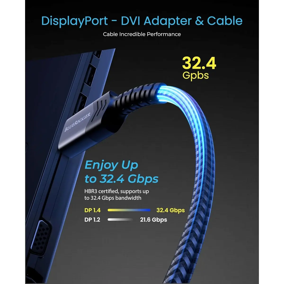 BlueRigger DisplayPort to DVI-D Gold-Plated Male to Male Adapter Cable compatible with PC, Laptop (10 Feet – 3 Meters)