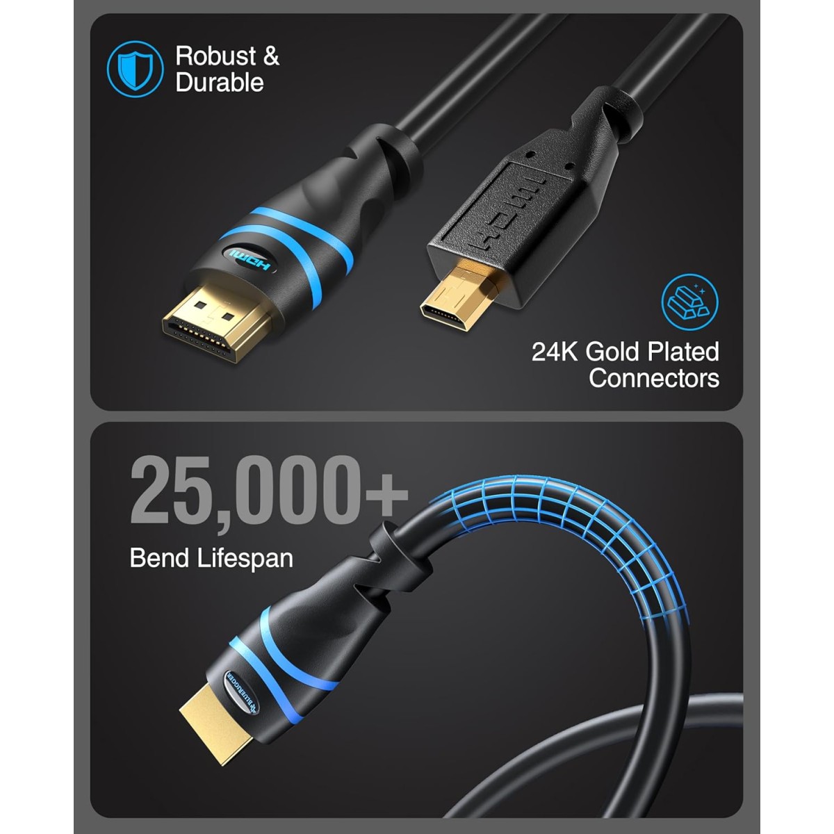 BlueRigger High Speed Micro HDMI to HDMI cable (NOT Micro-USB) with Ethernet (6 feet / 1.8 Meters)