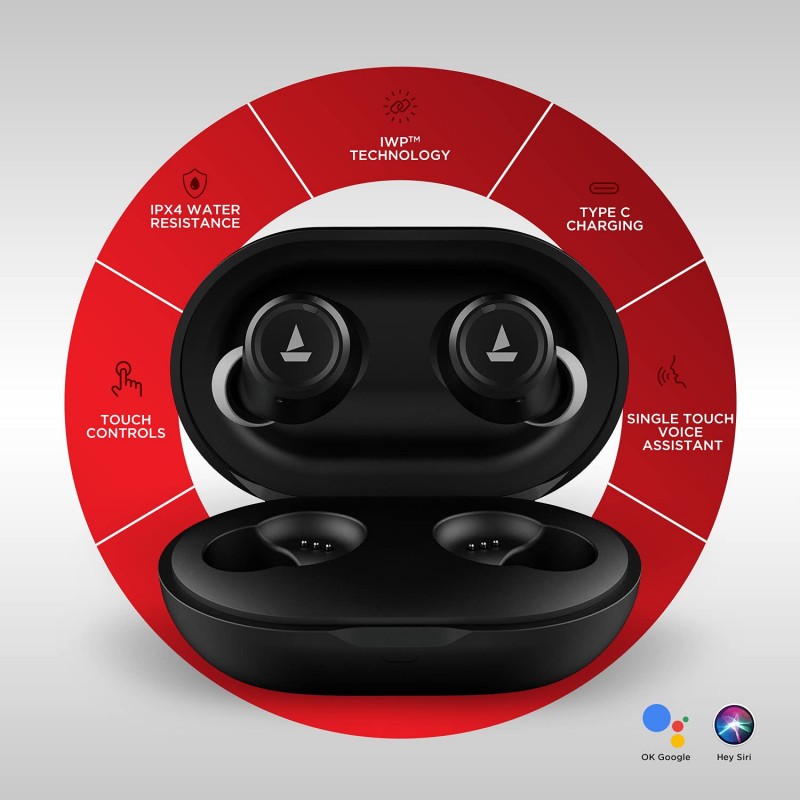 Boat Airdopes 391 Bluetooth Truly Wireless in Ear Earbuds with Qualcomm aptx & CVC, 23 Hours Playback, ASAP Charge, IWP Technology, IPX4, Bluetooth v5.0, Type-c Port and with mic 