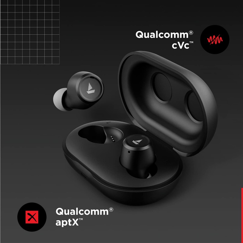 Boat Airdopes 391 Bluetooth Truly Wireless in Ear Earbuds with Qualcomm aptx & CVC, 23 Hours Playback, ASAP Charge, IWP Technology, IPX4, Bluetooth v5.0, Type-c Port and with mic 