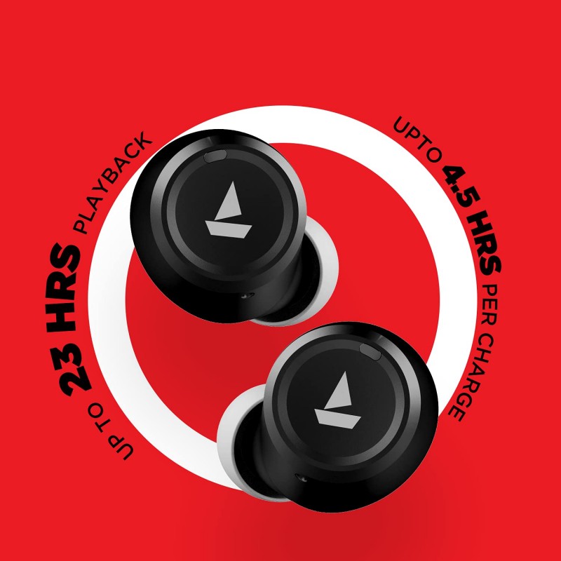Boat Airdopes 391 Bluetooth Truly Wireless in Ear Earbuds with Qualcomm aptx & CVC, 23 Hours Playback, ASAP Charge, IWP Technology, IPX4, Bluetooth v5.0, Type-c Port and with mic 