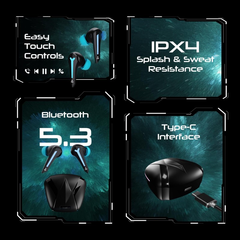 Boat Immortal 111, 40HRS Battery, 40ms Super Low Latency, RGB LEDs, 4Mics ENx Tech, Fast Charge, IPX4, v5.3 Bluetooth Earbuds, TWS Ear Buds Wireless Earphones with mic, Gaming Earbuds (Black Sabre) Boat Immortal 111, 40HRS Battery, 40ms Super Low Latency, RGB LEDs, 4Mics ENx Tech, Fast Charge, IPX4, v5.3 Bluetooth Earbuds, TWS Ear Buds Wireless Earphones with mic, Gaming Earbuds (Black Sabre)