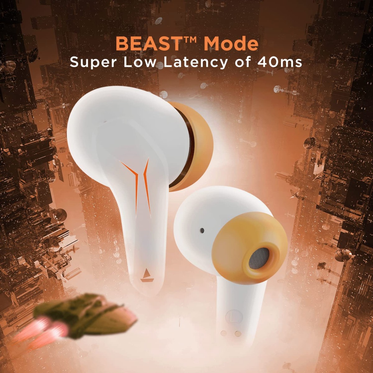 Boat Immortal 121 TWS Earbuds with Beast™ Mode(40ms Low Latency) for Gaming, 40H Playtime, Blazing LEDs, Quad Mics ENx™, Boat Signature Sound, ASAP™ Charge(10 Mins= 180 Mins)(White Sabre)