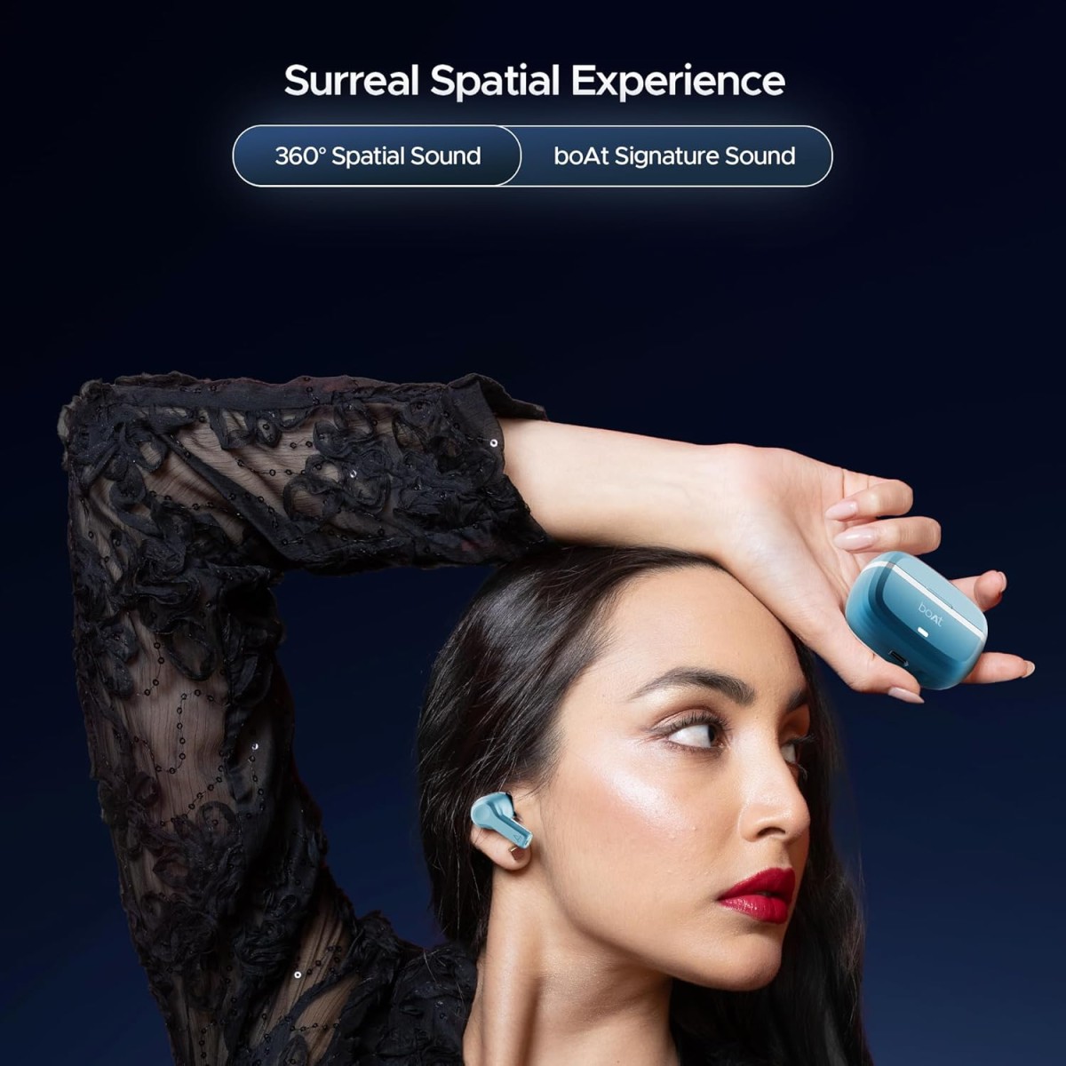Boat Nirvana Space, 360º Spatial Audio, Active Noise Cancellation (~32dB), 100Hrs Battery,4Mics ENx, Fast Charge, v5.3 Bluetooth Earbuds, TWS Ear Buds Wireless Earphones with mic (Infinity Blue) Boat Nirvana Space, 360º Spatial Audio, Active Noise Cancellation (~32dB), 100Hrs Battery,4Mics ENx, Fast Charge, v5.3 Bluetooth Earbuds, TWS Ear Buds Wireless Earphones with mic (Infinity Blue)