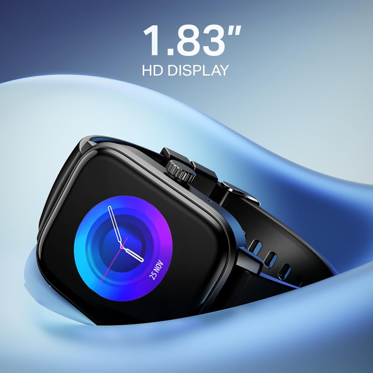 Boat Wave Call 3 Smartwatch 1.83” HD Display with Animated Watch Faces; BT Calling, Functional Crown (Bold Black)