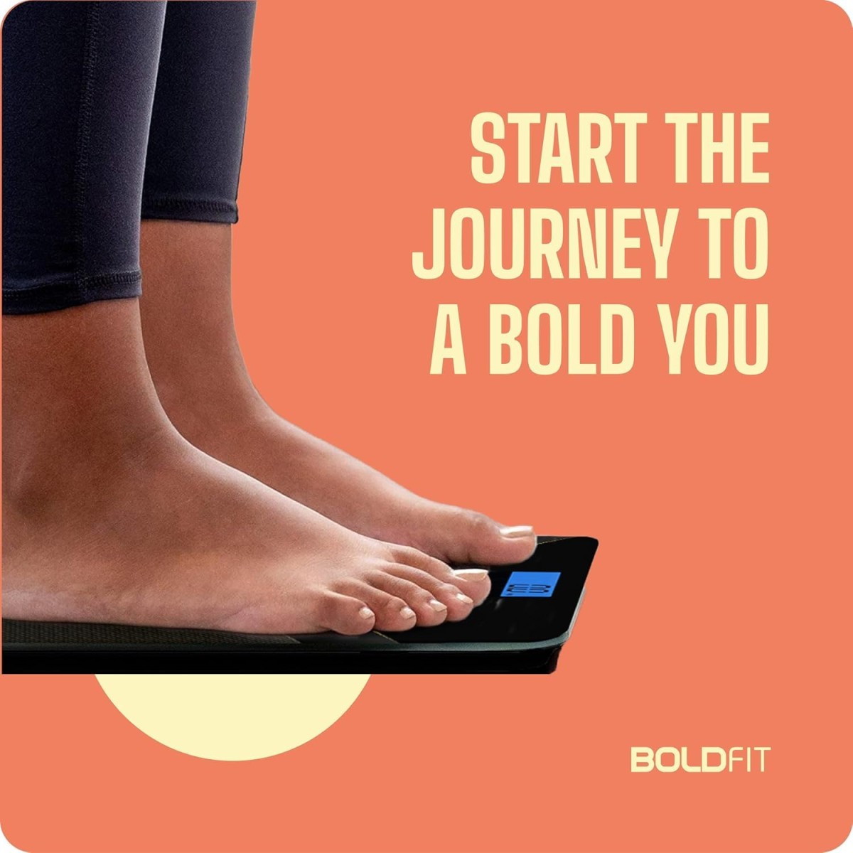 Boldfit Weight Machine for Body Weight Machine Digital Bathroom Scale for Human Body Weight Measurement Extra Thick Weighing Scale with LCD Display 36Months Warranty, Black,Max Weight 180Kgs