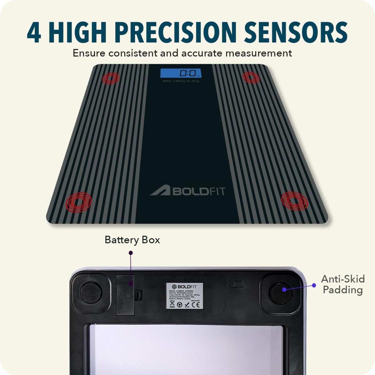 Boldfit Weight Machine for Body Weight Machine Digital Bathroom Scale for Human Body Weight Measurement Extra Thick Weighing Scale with LCD Display 36Months Warranty, Black,Max Weight 180Kgs