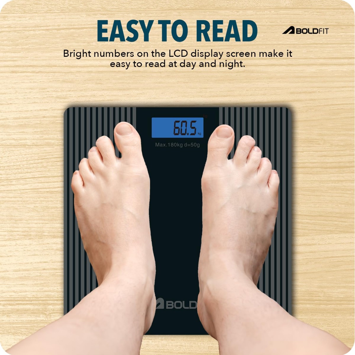 Boldfit Weight Machine for Body Weight Machine Digital Bathroom Scale for Human Body Weight Measurement Extra Thick Weighing Scale with LCD Display 36Months Warranty, Black,Max Weight 180Kgs