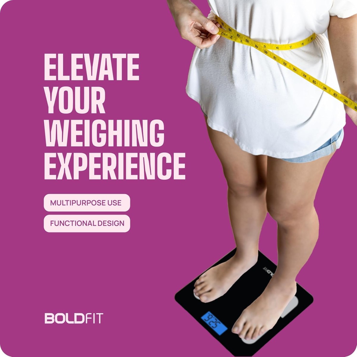 Boldfit Weight Machine for Body Weight Machine Digital Bathroom Scale for Human Body Weight Measurement Extra Thick Weighing Scale with LCD Display 36Months Warranty, Black,Max Weight 180Kgs