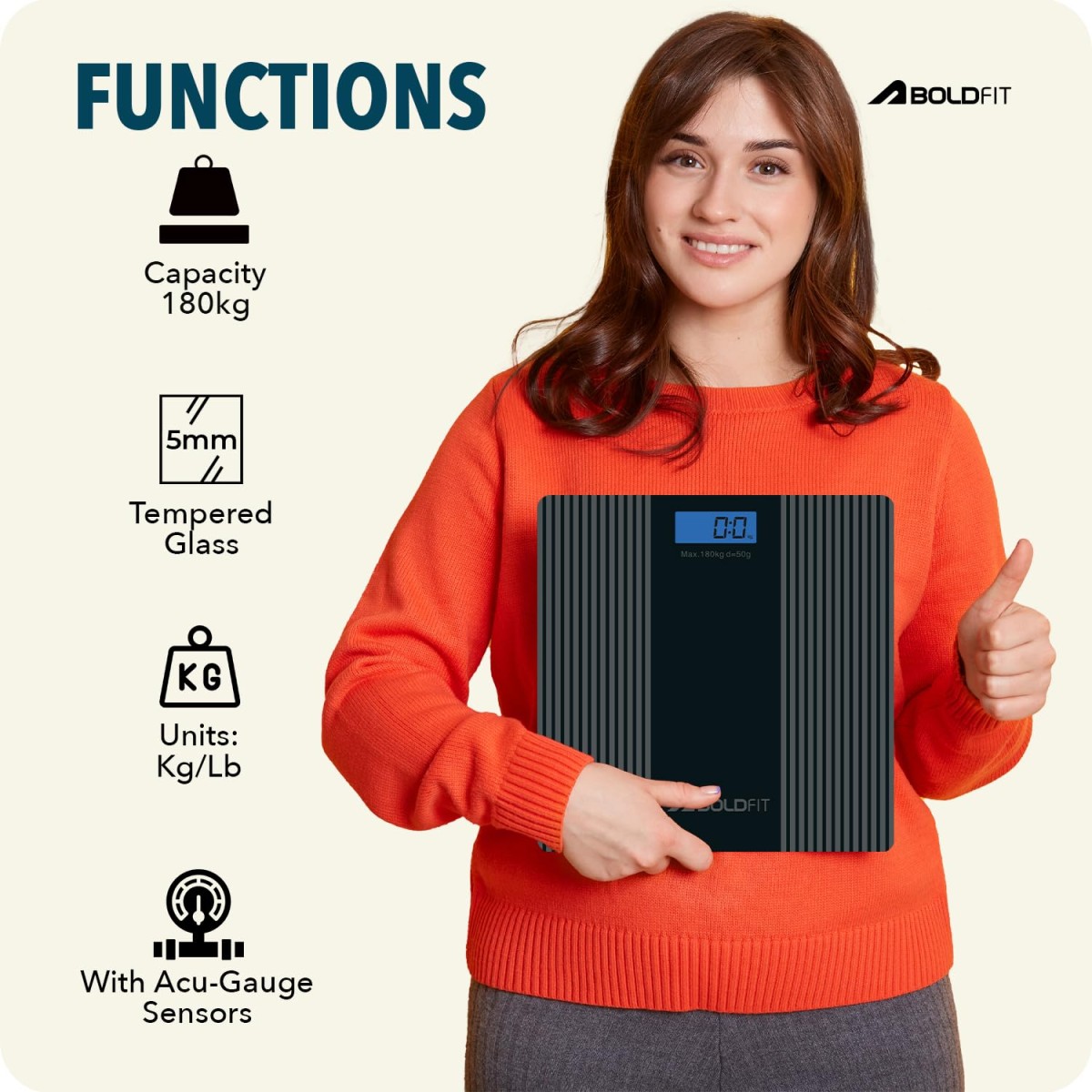 Boldfit Weight Machine for Body Weight Machine Digital Bathroom Scale for Human Body Weight Measurement Extra Thick Weighing Scale with LCD Display 36Months Warranty, Black,Max Weight 180Kgs