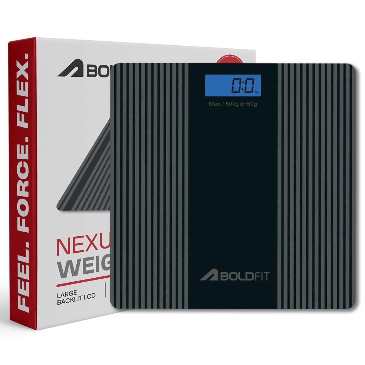 Boldfit Weight Machine for Body Weight Machine Digital Bathroom Scale for Human Body Weight Measurement Extra Thick Weighing Scale with LCD Display 36Months Warranty, Black,Max Weight 180Kgs