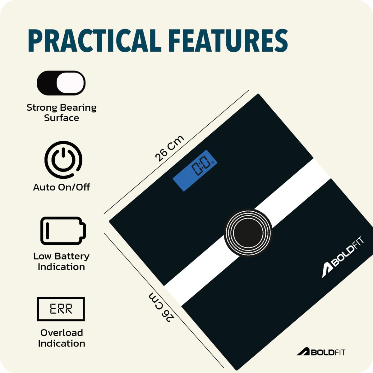 Boldfit Weight Machine for Body Weight Machine Digital Bathroom Scale for Human Body Weight Measurement Extra Thick Weighing Scale with LCD Display 36Months Warranty, Black,Max Weight 180Kgs