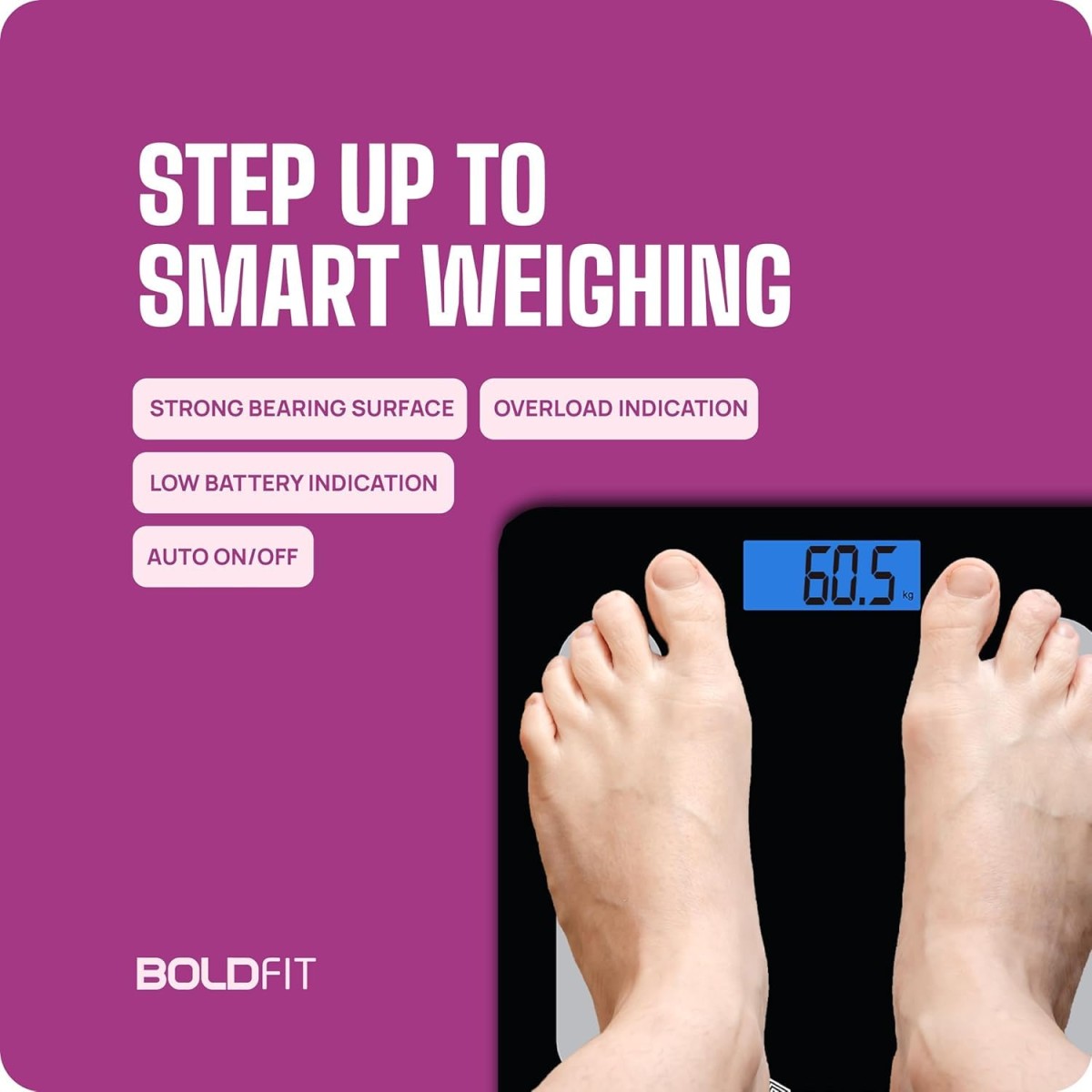 Boldfit Weight Machine for Body Weight Machine Digital Bathroom Scale for Human Body Weight Measurement Extra Thick Weighing Scale with LCD Display 36Months Warranty, Black,Max Weight 180Kgs