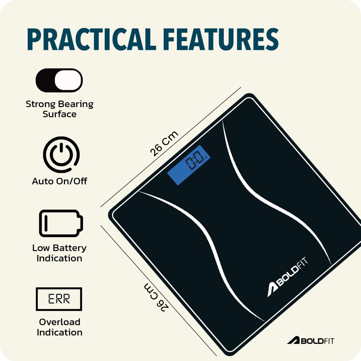 Boldfit Weight Machine for Body Weight Machine Digital Bathroom Scale for Human Body Weight Measurement Extra Thick Weighing Scale with LCD Display 36Months Warranty, Black,Max Weight 180Kgs