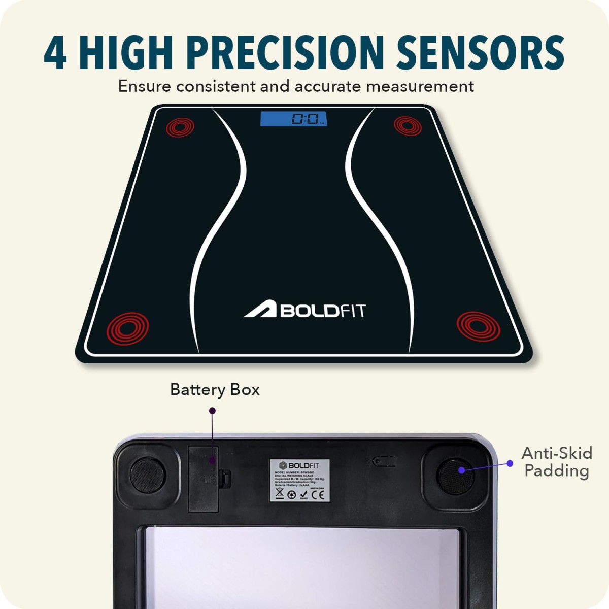 Boldfit Weight Machine for Body Weight Machine Digital Bathroom Scale for Human Body Weight Measurement Extra Thick Weighing Scale with LCD Display 36Months Warranty, Black,Max Weight 180Kgs