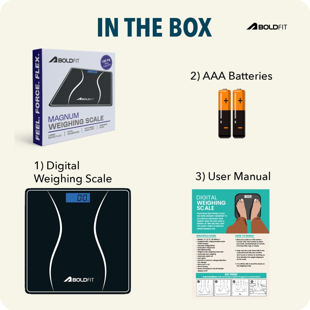 Boldfit Weight Machine for Body Weight Machine Digital Bathroom Scale for Human Body Weight Measurement Extra Thick Weighing Scale with LCD Display 36Months Warranty, Black,Max Weight 180Kgs