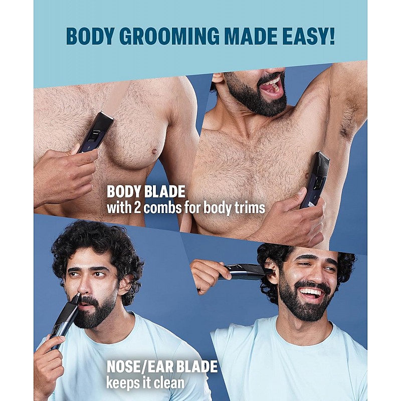 Bombay Shaving Company 11 in 1 Trimmer Men | All in One Full Body Trimmer for Men | 90 Min Charge time | 90 mins run time | Hair, Ear, Beard, Body, Nose Trimmer for Men | Type C charging | Power Groomer (New Model)