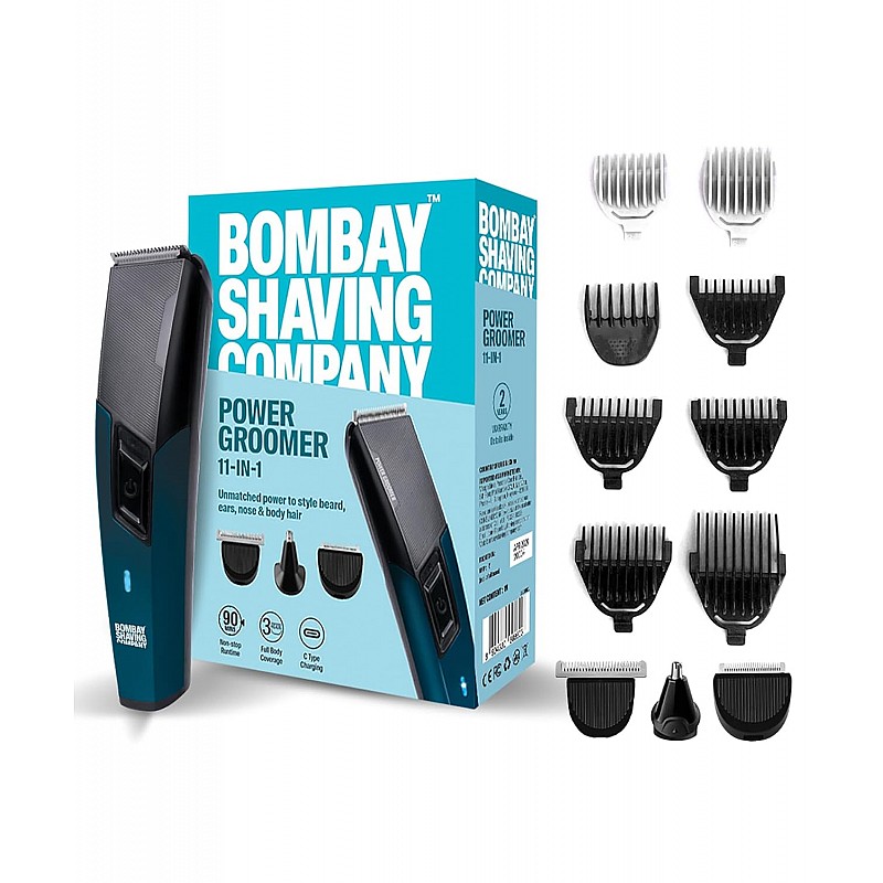 Bombay Shaving Company 11 in 1 Trimmer Men | All in One Full Body Trimmer for Men | 90 Min Charge time | 90 mins run time | Hair, Ear, Beard, Body, Nose Trimmer for Men | Type C charging | Power Groomer (New Model)