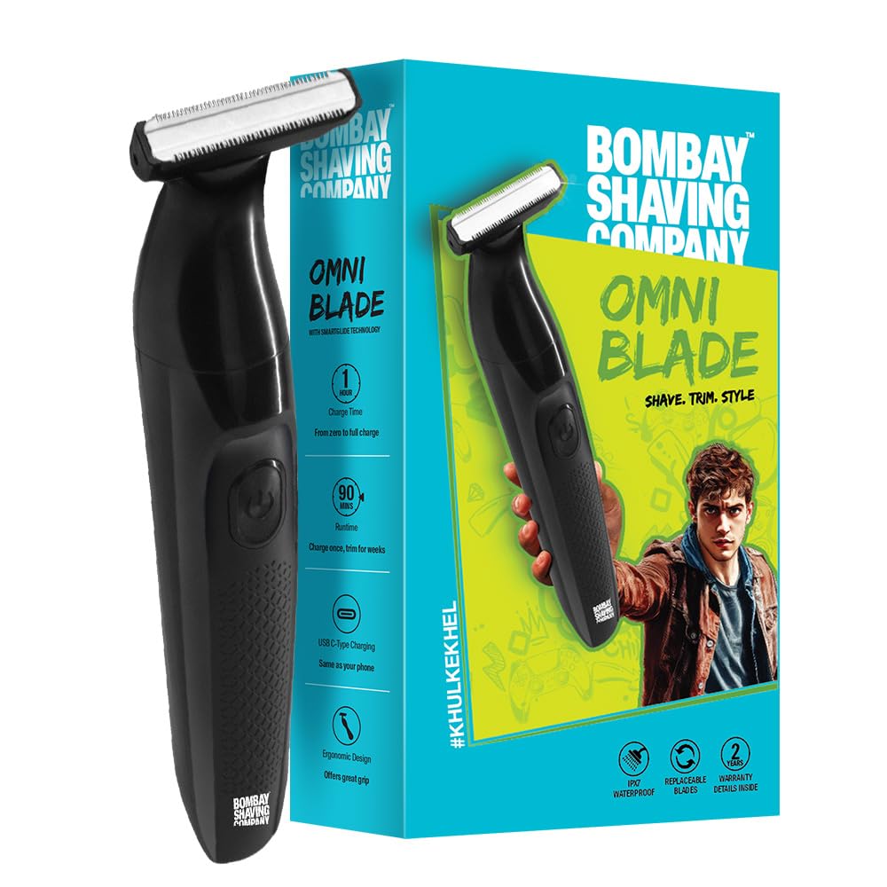 Bombay Shaving Company OmniBlade 3-in-1 Beard and Body Trimmer For Men | Trim, Style, Shave | Type C Flash Charging | Multi Length Settings Comb, Detachable Blades | Gifts For Men