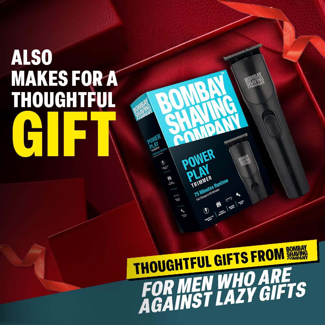 Bombay Shaving Company Power Play Trimmer For Men Trimmer 75 min Runtime 5 Length Settings (Black) | 2 Year Doorstep Replacement Warranty